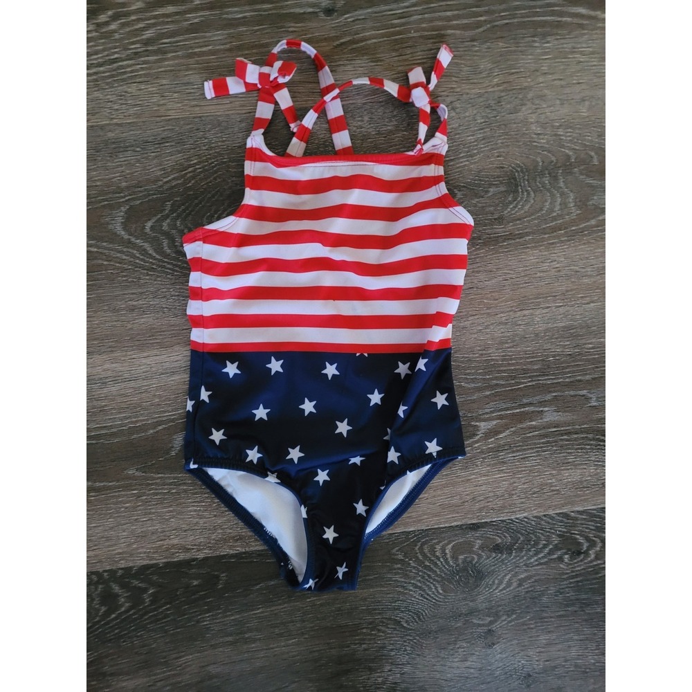 Cat Jack Toddler Girls 4T Swimsuit One Piece Patriotic USA Flag Stars Stripes #8